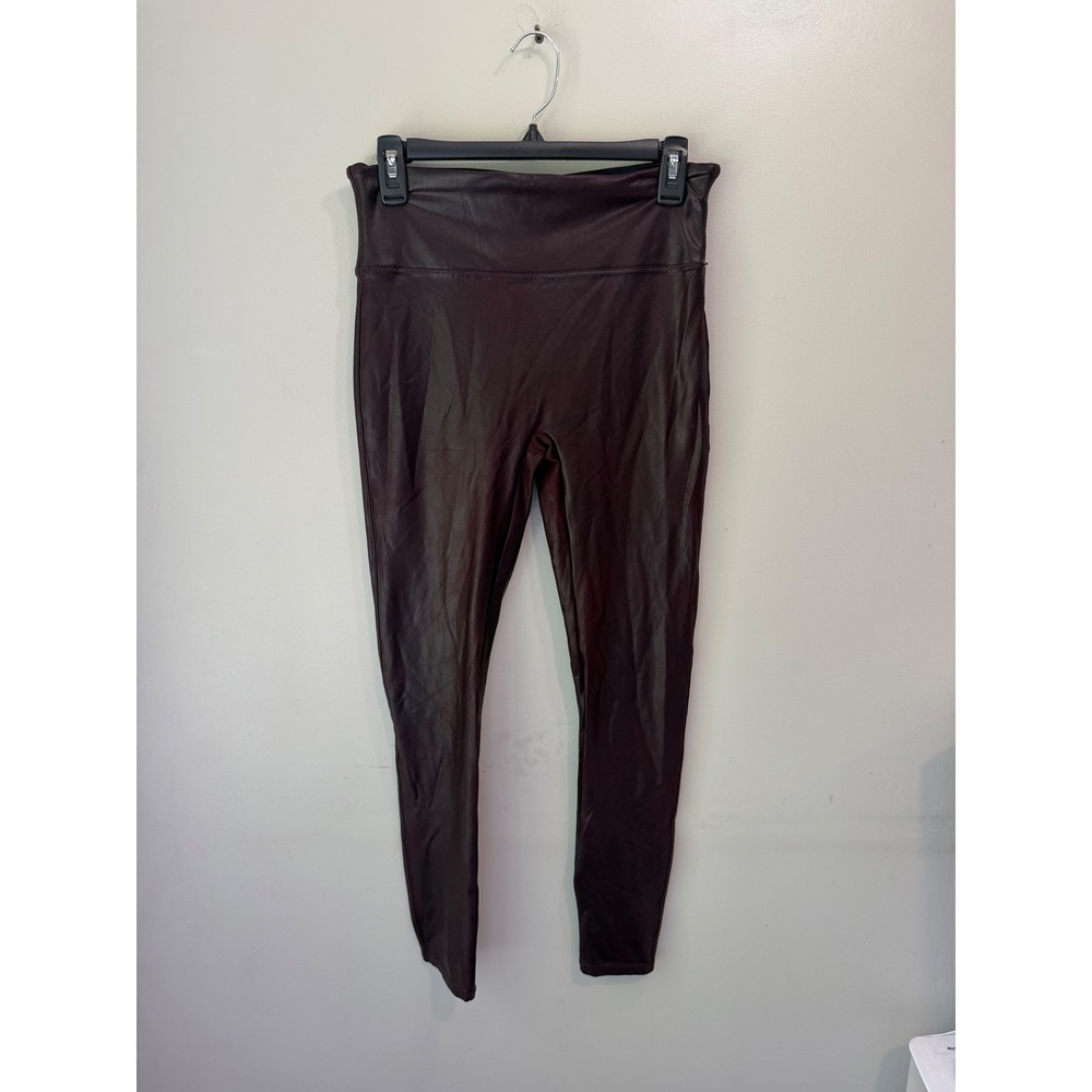 Spanx Faux Leather Leggings Burgundy Wine High Waist XL 745